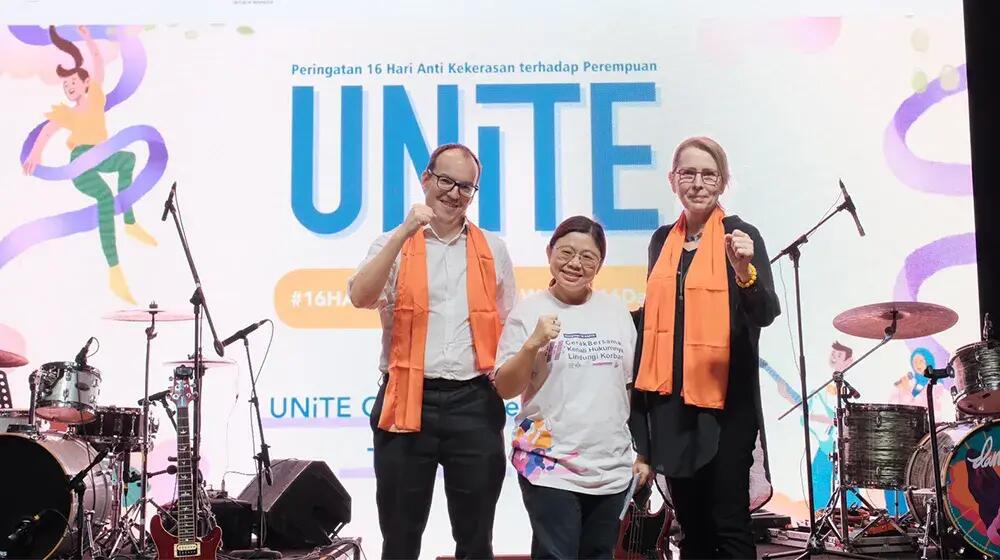 Antoine Bricout, Education & University Cooperation Attaché, Andy Yentriyani, Chairperson of the National Commission on Women, Valerie Julliand, UN Resident Coordinator in Indonesia, opened the UNiTE event