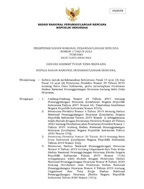 BNPB Regulation No. 1/2023 on Indonesia One Disaster Data