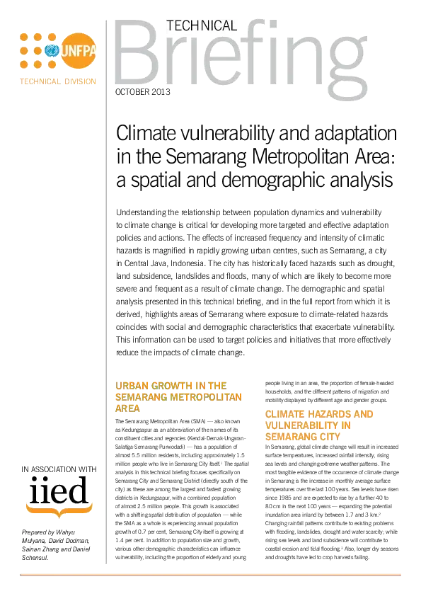 UNFPA Technical Briefing - Climate Vulnerability and Adaptation in the Semarang Metropolitan Area: a Spatial and Demographic Analysis (Bilingual)